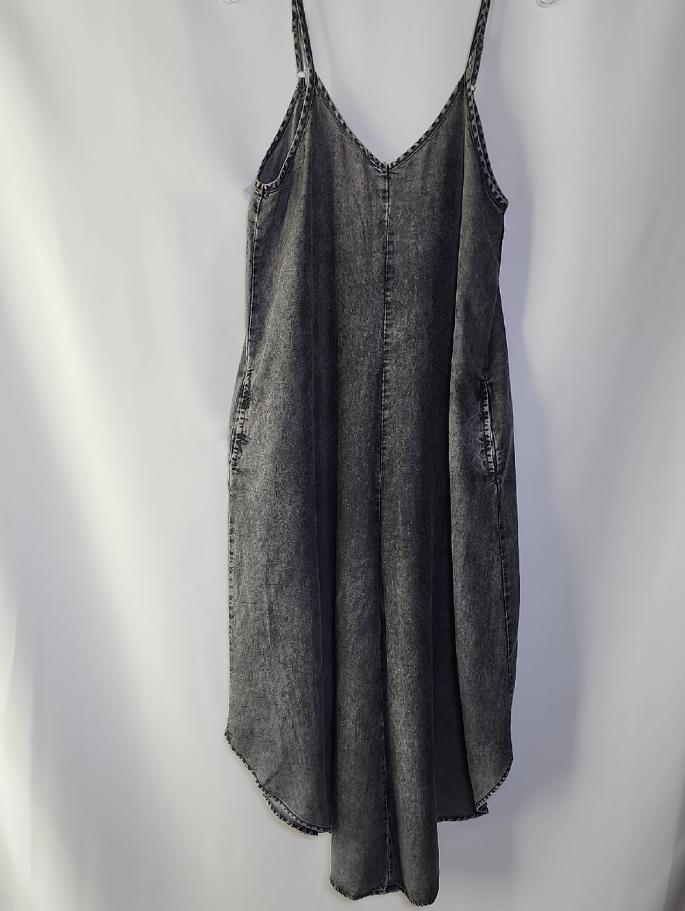ZENANA Acid Washed V- Neck Spaghetti Strap Wide Leg Jumpsuit Black